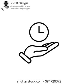 Web line icon. Clock in hand