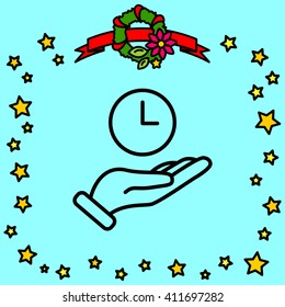 Web line icon. Clock in hand