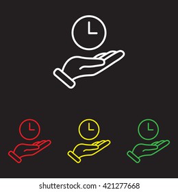 Web line icon. Clock in hand