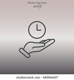 Web line icon. Clock in hand
