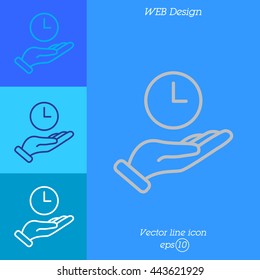 Web line icon. Clock in hand