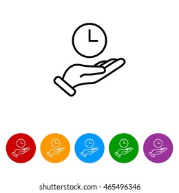 Web line icon. Clock in hand