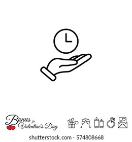 Web line icon. Clock in hand