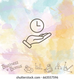 Web line icon. Clock in hand