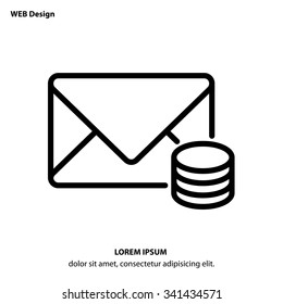 Web line icon. Cost of communications (envelope and coins), message