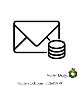 Web line icon. Cost of communications (envelope and coins), message