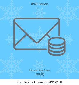 Web line icon. Cost of communications (envelope and coins), message