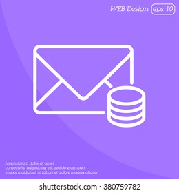 Web line icon. Cost of communications (envelope and coins), message
