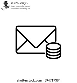 Web line icon. Cost of communications (envelope and coins), message