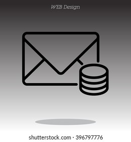 Web line icon. Cost of communications (envelope and coins), message