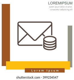 Web line icon. Cost of communications (envelope and coins), message
