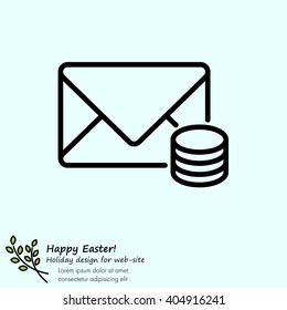 Web line icon. Cost of communications (envelope and coins), message