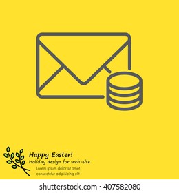 Web line icon. Cost of communications (envelope and coins), message