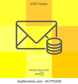 Web line icon. Cost of communications (envelope and coins), message