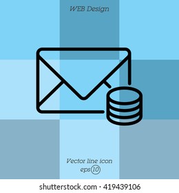 Web line icon. Cost of communications (envelope and coins), message