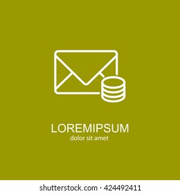 Web line icon. Cost of communications (envelope and coins), message