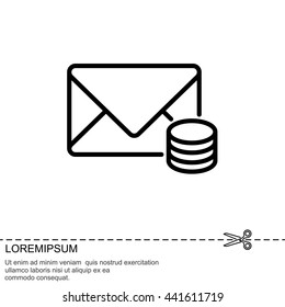 Web line icon. Cost of communications (envelope and coins), message