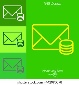 Web line icon. Cost of communications (envelope and coins), message