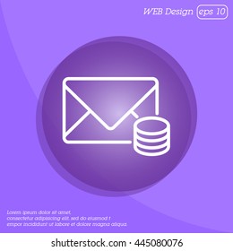 Web line icon. Cost of communications (envelope and coins), message