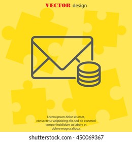 Web line icon. Cost of communications (envelope and coins), message