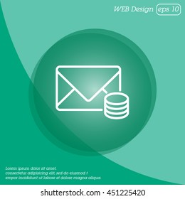 Web line icon. Cost of communications (envelope and coins), message