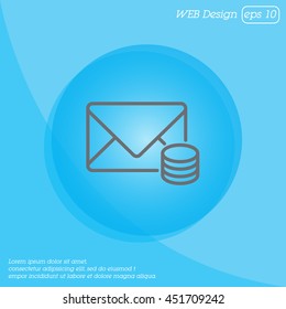 Web line icon. Cost of communications (envelope and coins), message