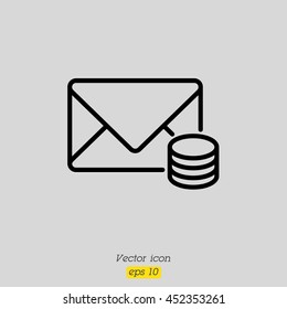 Web line icon. Cost of communications (envelope and coins), message