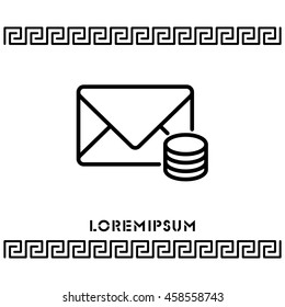 Web line icon. Cost of communications (envelope and coins), message