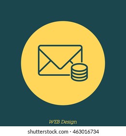 Web line icon. Cost of communications (envelope and coins), message