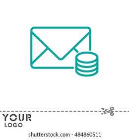 Web line icon. Cost of communications (envelope and coins), message