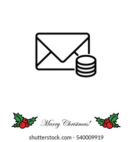 Web line icon. Cost of communications (envelope and coins), message
