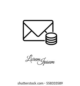 Web line icon. Cost of communications (envelope and coins), message