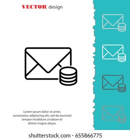 Web line icon. Cost of communications (envelope and coins), message