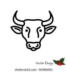 Web line icon. Cow, livestock
