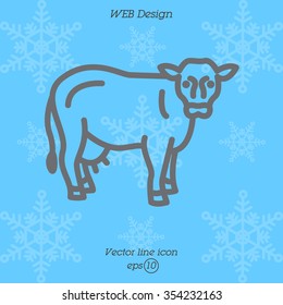 Web line icon. Cow, livestock