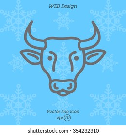 Web line icon. Cow, livestock