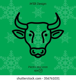 Web line icon. Cow, livestock