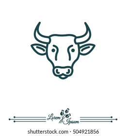 Web line icon. Cow, livestock