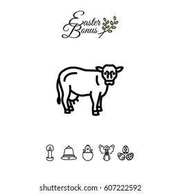 Web line icon. Cow, livestock