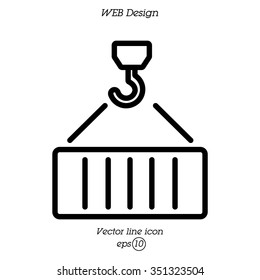 Web line icon. Crane, loading container