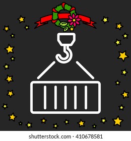 Web line icon. Crane, loading container