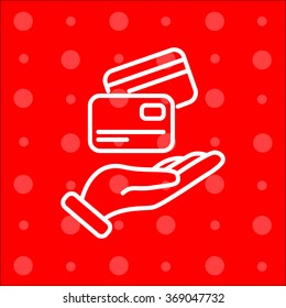 Web line icon. Credit card in hand