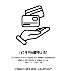 Web line icon. Credit card in hand