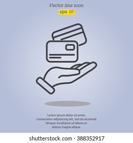 Web line icon. Credit card in hand