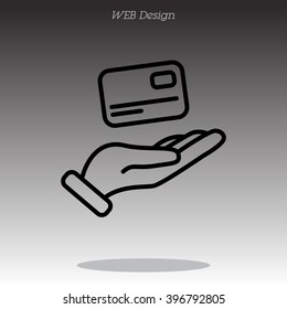 Web line icon. Credit card in hand
