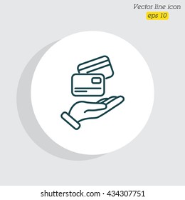 Web line icon. Credit card in hand
