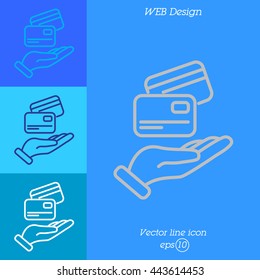 Web line icon. Credit card in hand