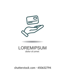 Web line icon. Credit card in hand