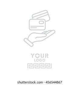 Web line icon. Credit card in hand
