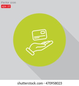 Web line icon. Credit card in hand